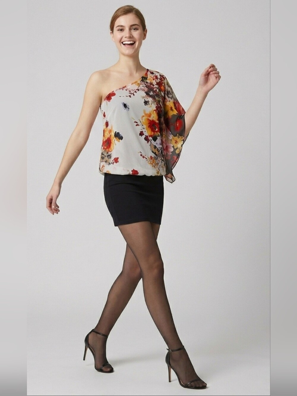 Costa Blanca Floral One-Shoulder Body-contouring Mini Dress/Top / Sz XS / Floral